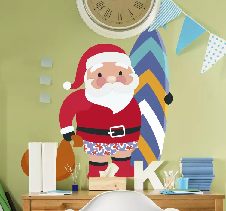 Autocolante de Natal Pai Natal Surfista - TenStickers