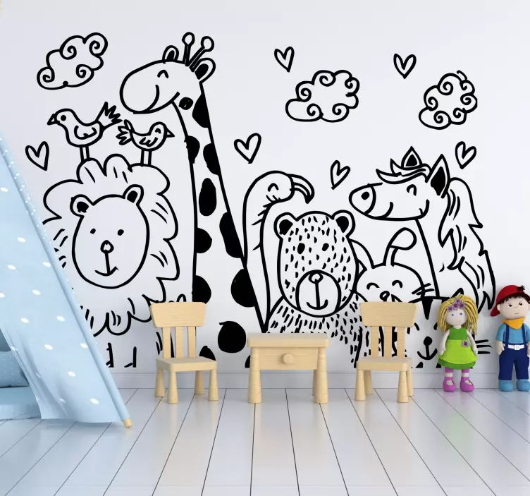 Vinil decorativo para quarto infantil Animais da selva felizes - TenStickers