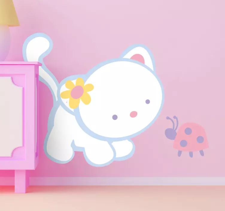 Autocolante decorativo infantil gato e joaninha - TenStickers