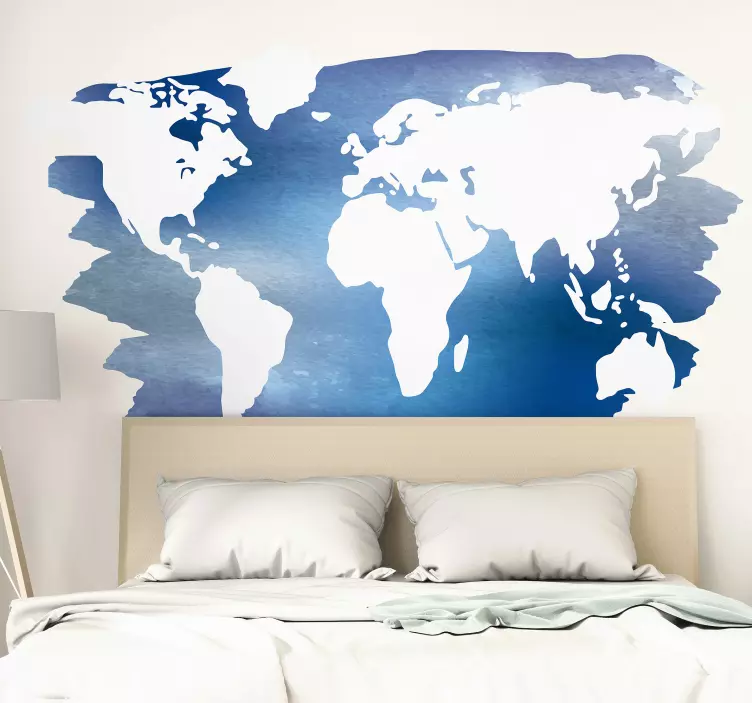 Autocolante mundo Mapa do mundo aquarela azul - TenStickers