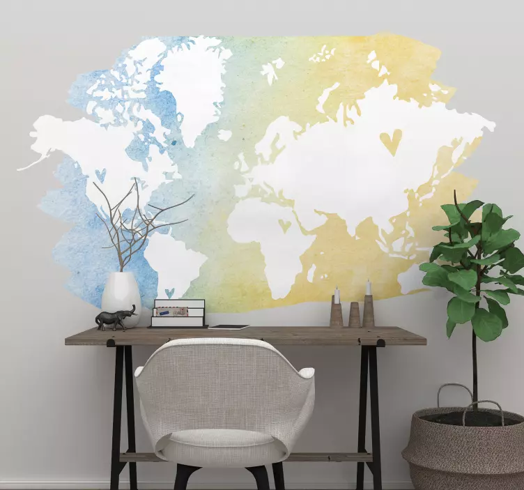 Autocolante mundo Aquarela de mapa mundial - TenStickers