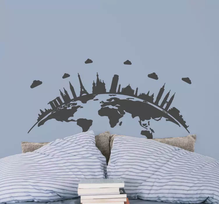 Autocolante Mapa mundi com monumento histórico - TenStickers