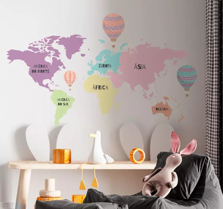 Autocolante mundo Mapa nórdico com balões de ar - TenStickers