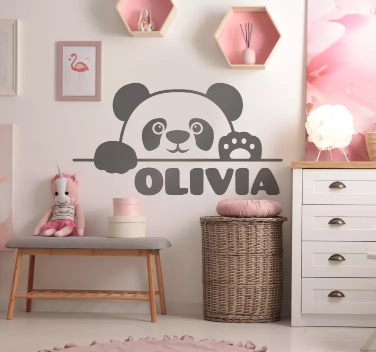 Autocolante para quarto de bebé Bebê panda espiado com nome - TenStickers