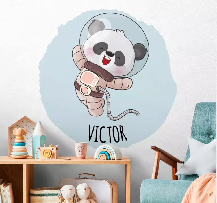 Autocolante para quarto de bebé Panda fofo para menino com nome - TenStickers