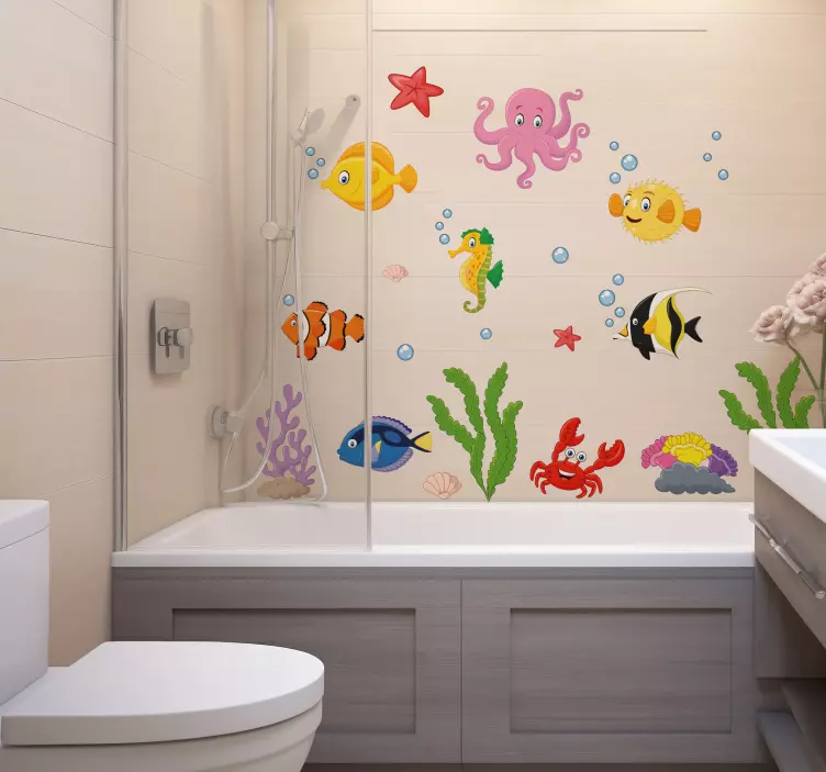 Autocolante para Casas de Banho peixes de desenhos animados - TenStickers