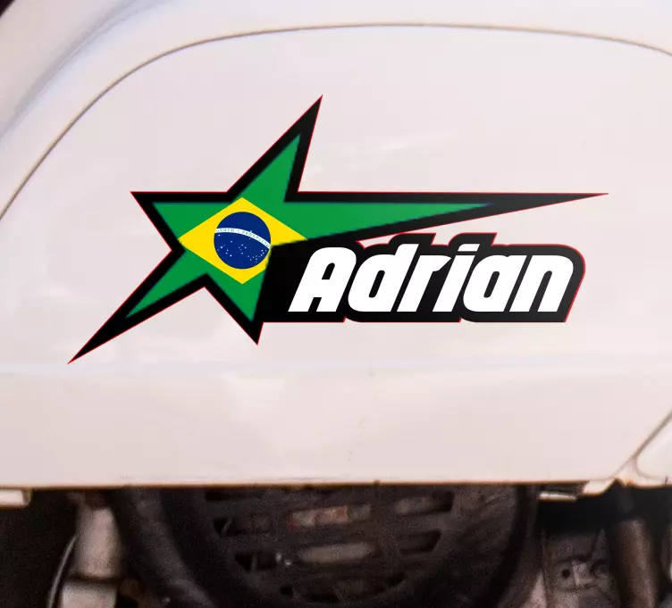 Autocolante para motas Bandeira do brasil e nome personalizado - TenStickers