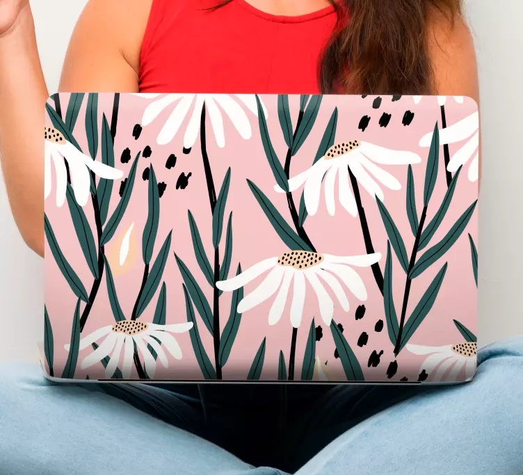 Autocolante para PC Flores margaridas com fundo rosa - TenStickers