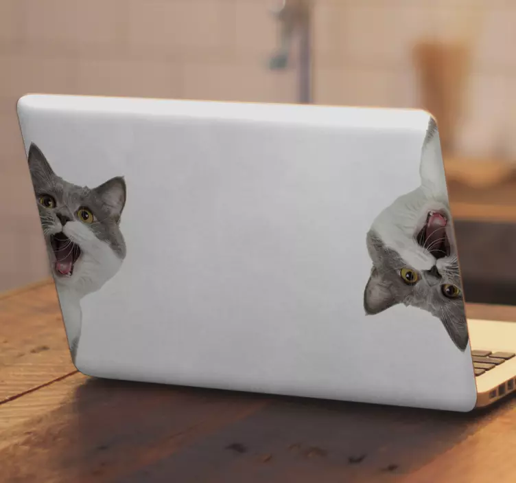 Autocolante para PC Gato espiando fundo branco - TenStickers