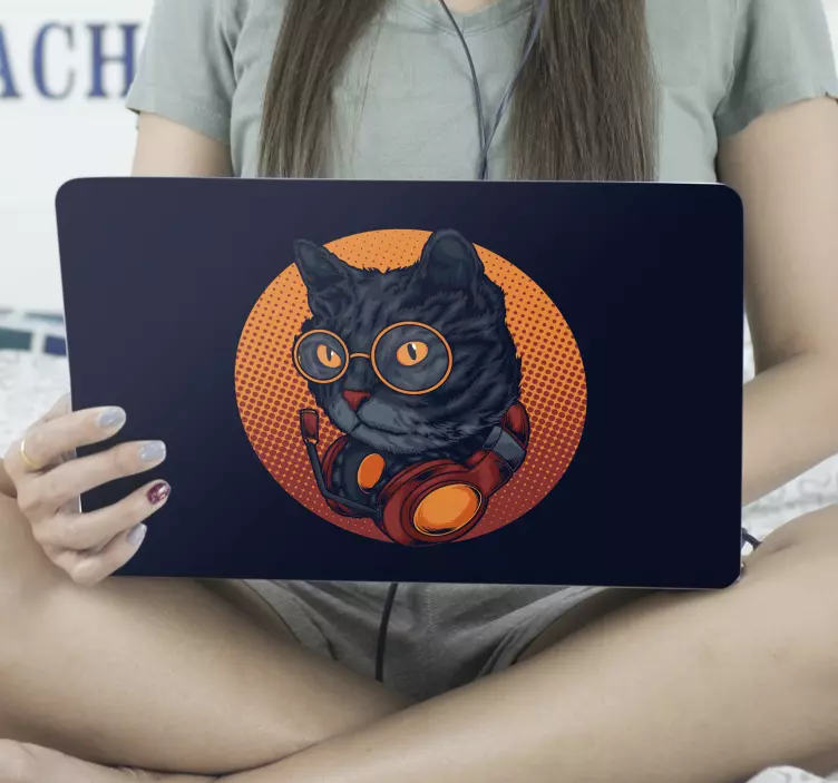 Autocolante para PC Ilustração de música de gato - TenStickers