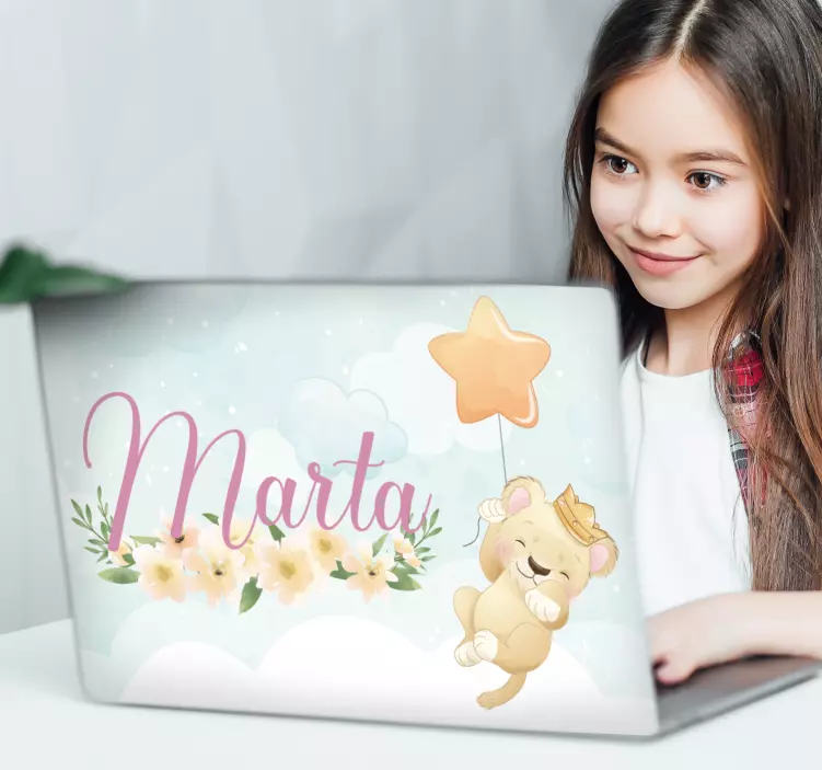 Autocolante para PC Leão fofo para menina com nome - TenStickers