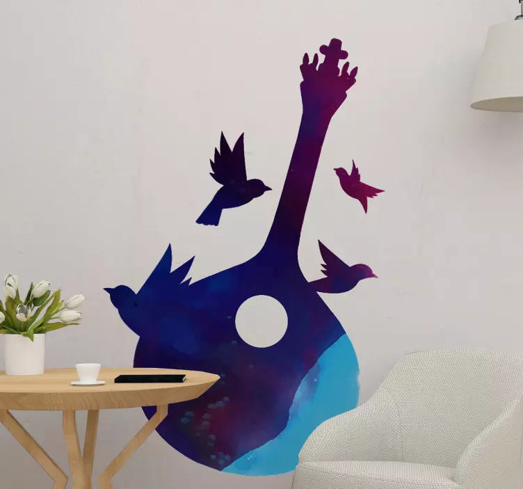 Autocolante Guitarra Fado Pássaros - TenStickers