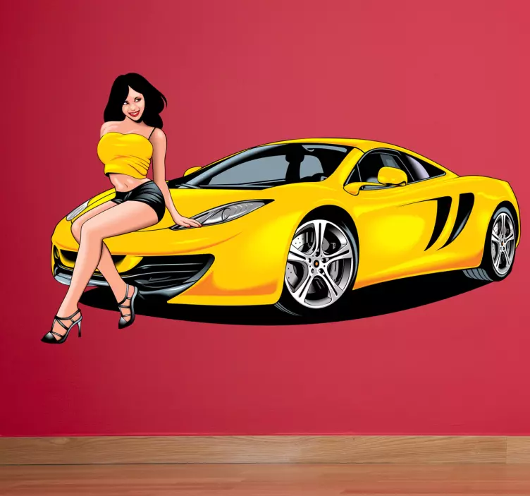 Autocolante original Speedster amarelo e pin up girl - TenStickers