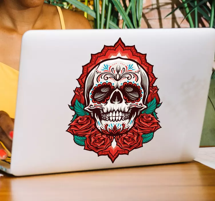 Autocolante para portátil caveira com rosas - TenStickers