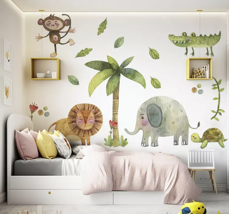 Adesivo para decoração de quarto infantil animais da selva em aqu - TenStickers