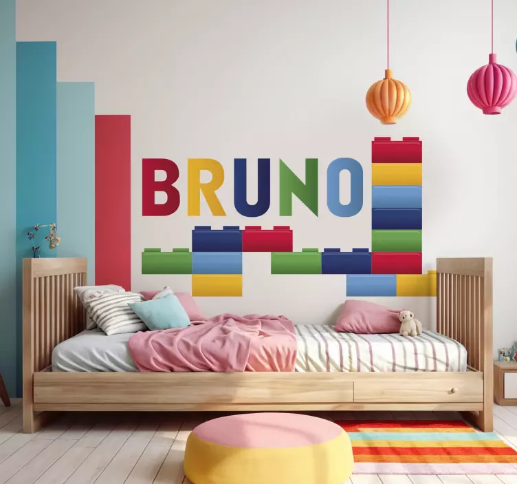 Adesivo para decoração de quarto infantil blocos de cores com nom - TenStickers