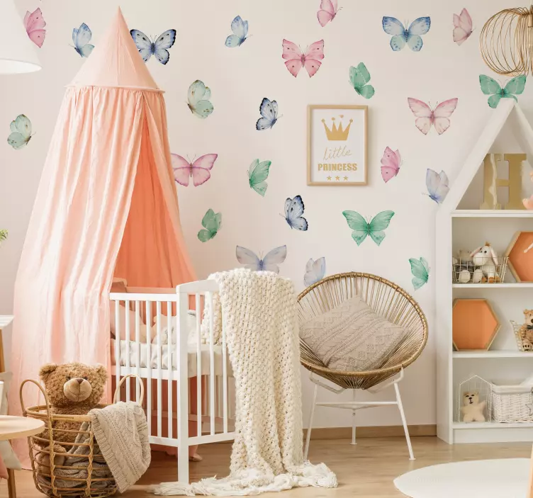 Adesivo para decoração de quarto infantil borboleta aquarela - TenStickers