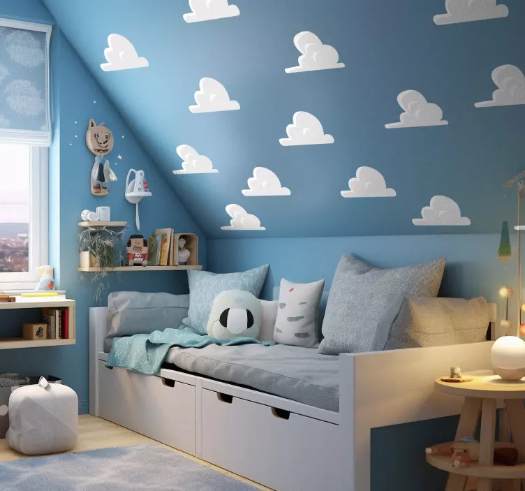 Adesivo para decoração de quarto infantil conjunto de nuvens no q - TenStickers