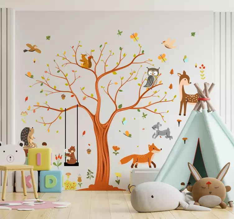 Adesivo para decoração de quarto infantil fauna de outono - TenStickers