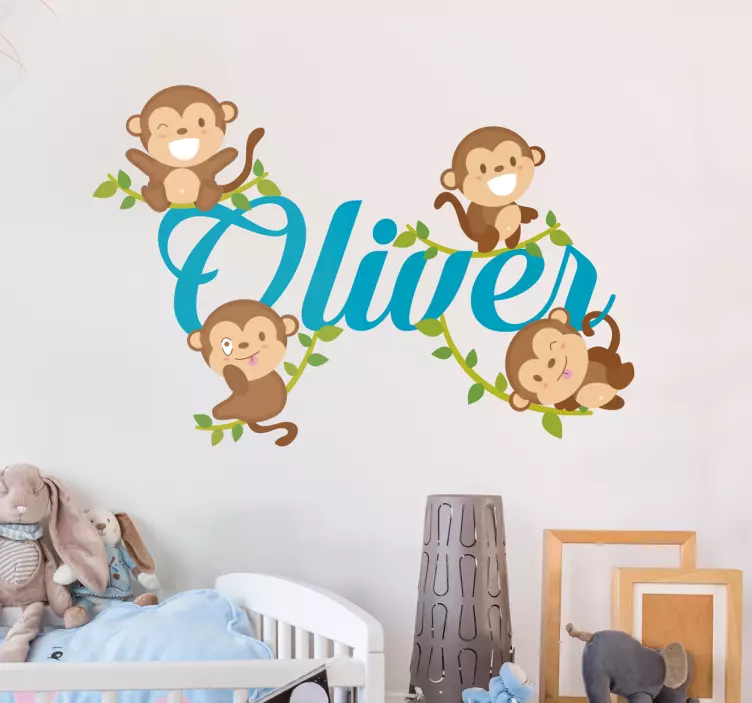 Adesivo para decoração de quarto infantil quatro macacos engraçad - TenStickers