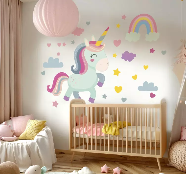 Adesivo para decoração de quarto infantil unicórnio feliz - TenStickers
