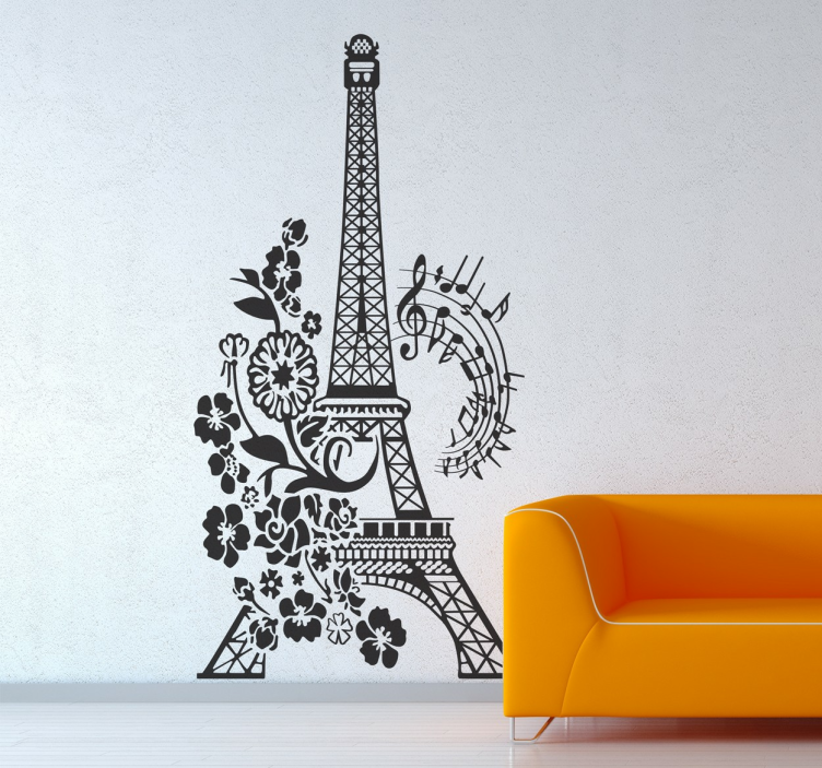 Autocolante Torre Eiffel floral e musical - TenStickers