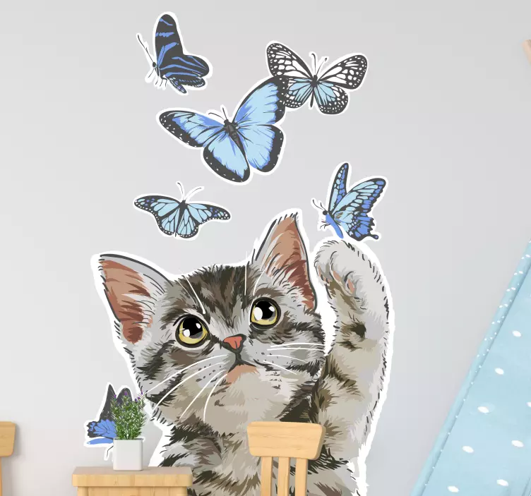 Autocolantes decorativos de animais diversos Gatinho com borbolet - TenStickers