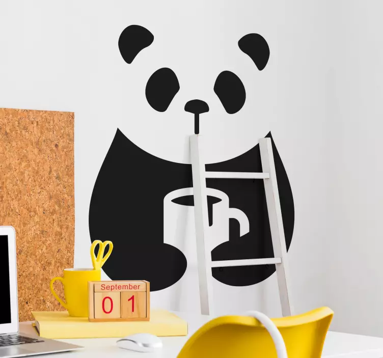 Autocolantes decorativos de animais diversos Panda tomando café - TenStickers