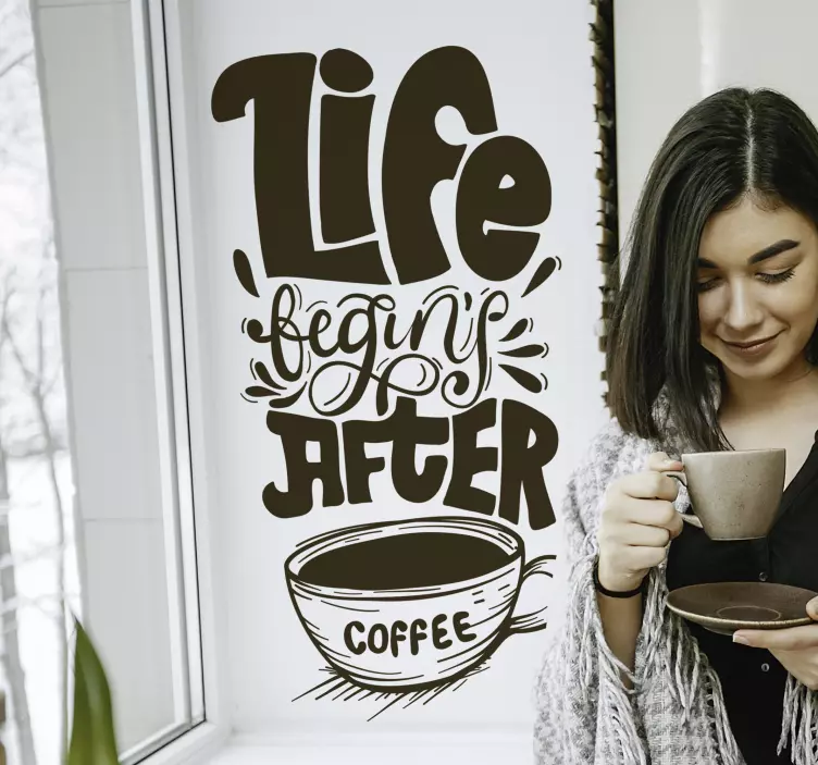 Autocolantes de bebidas vida começa com café - TenStickers