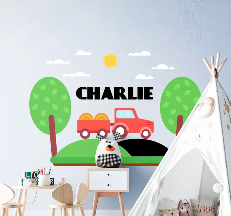 Autocolante Trator, sol e árvores personalizado - TenStickers