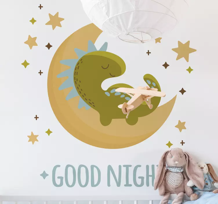 Autocolantes decorativos de dragões e dinossauros Boa noite com d - TenStickers