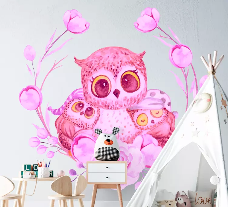 Autocolantes decorativos de pássaros e aves Família coruja roxa - TenStickers