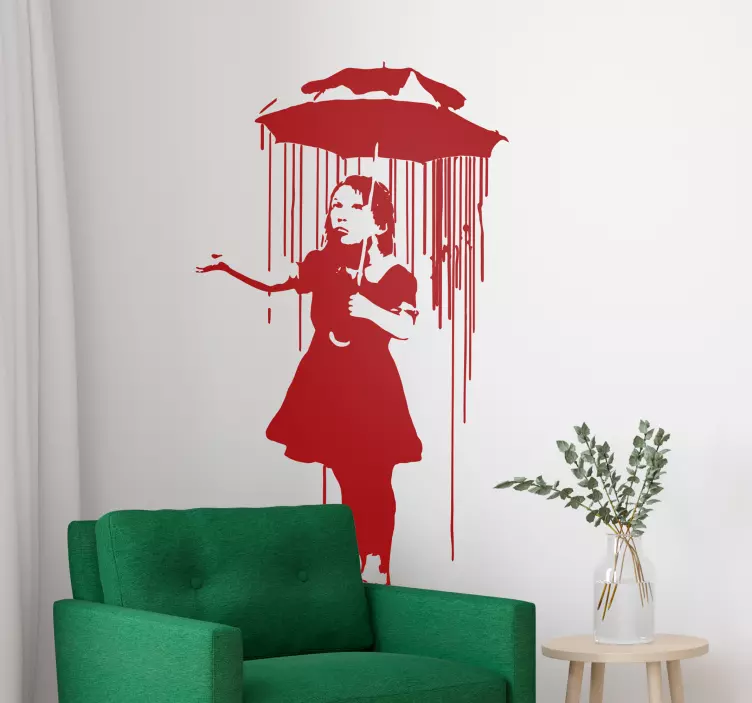 Adesivos de arte Menina banksy com guarda-chuva - TenStickers
