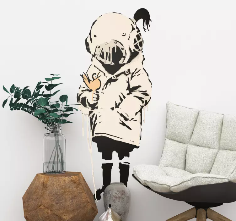 Autocolantes de arte Menina com pássaro banksy - TenStickers