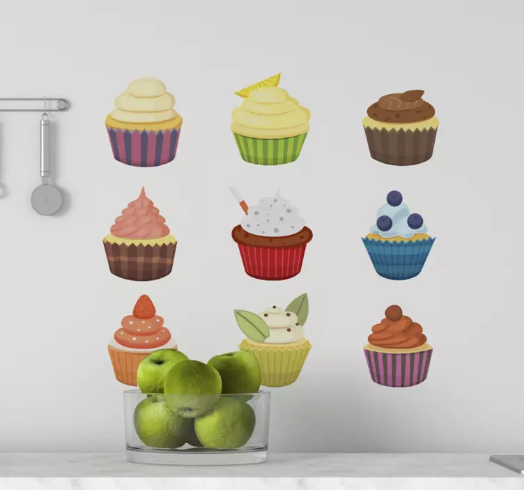Autocolante Conjunto de cupcakes coloridos - TenStickers