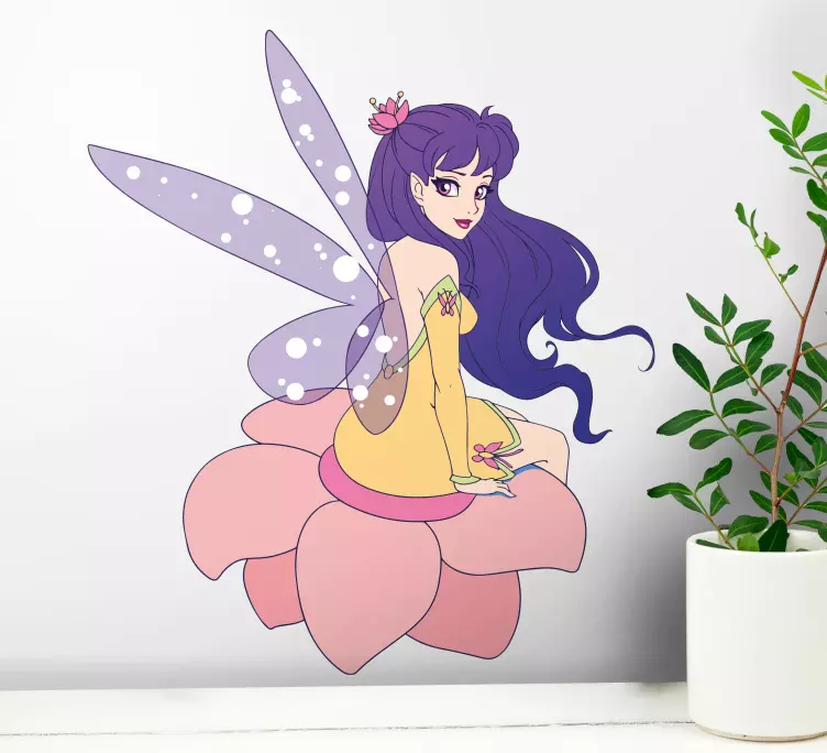 Autocolantes de contos infantis Fada fofa sentada em uma flor - TenStickers