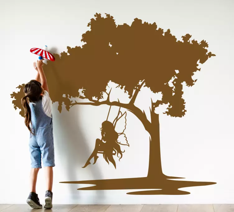 Autocolantes de contos infantis Fada na silhueta do balanço - TenStickers