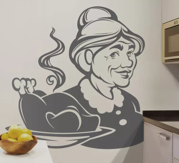 Autocolantes de Gastronomia Avó segurando uma galinha - TenStickers