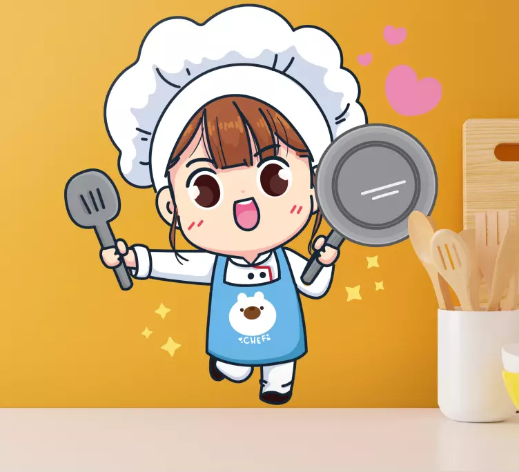 Autocolantes de Gastronomia Personagem chef feminina fofa - TenStickers