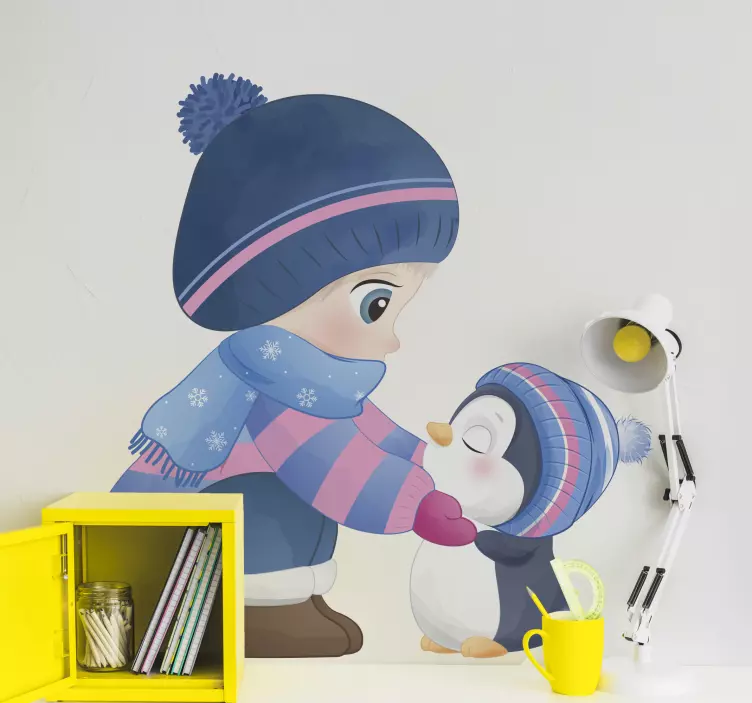 Autocolante menina com um pinguim - TenStickers