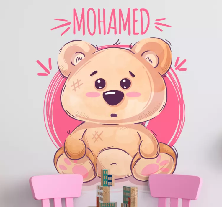 Autocolante Urso rosa com nome personalizado - TenStickers