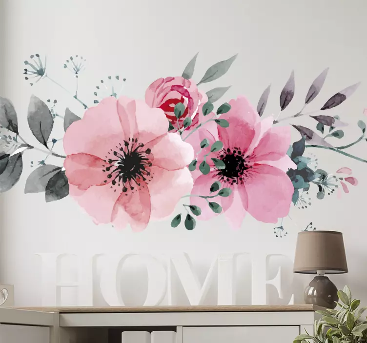 Autocolante decorativo floral rosa bonito - TenStickers