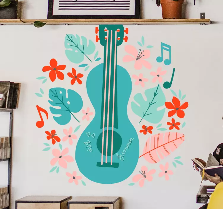 Autocolantes Musicais Guitarra com flores - TenStickers
