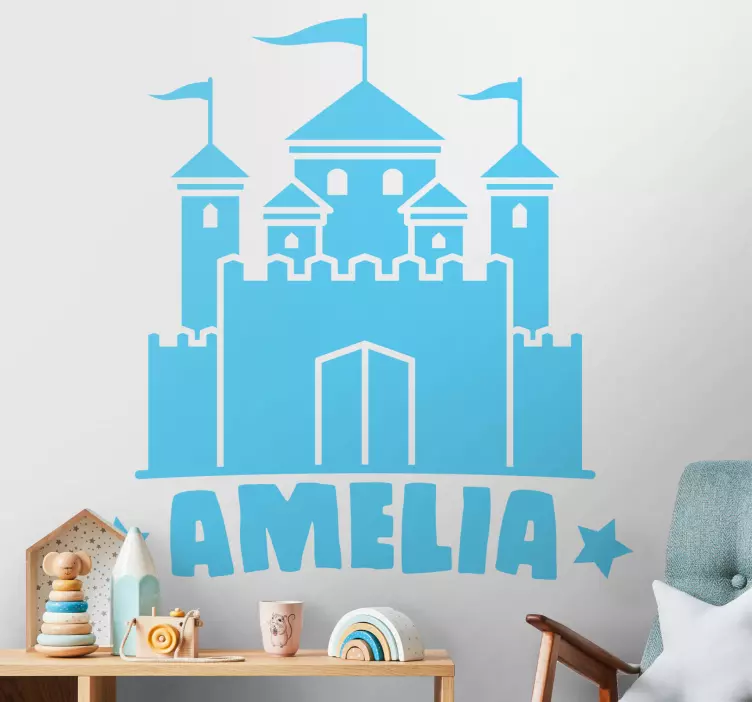 Autocolantes personalizáveis Castelo com princesas e nome - TenStickers
