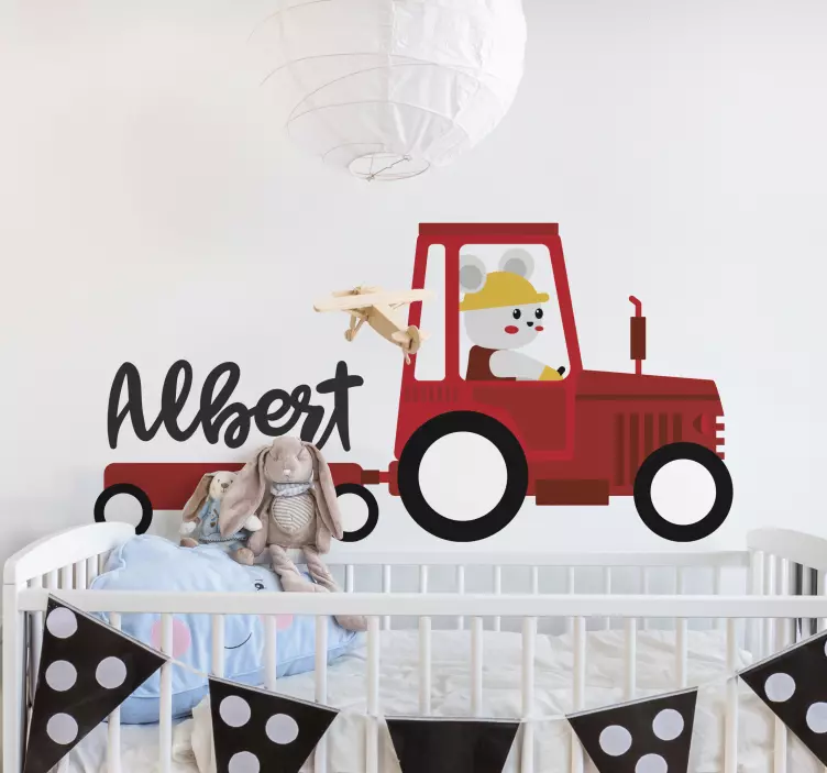 Autocolante Trator vermelho com nome - TenStickers