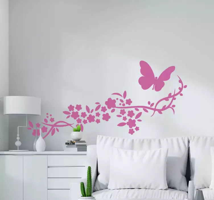 Adesivo decorativo flores Borboleta e flor - TenStickers