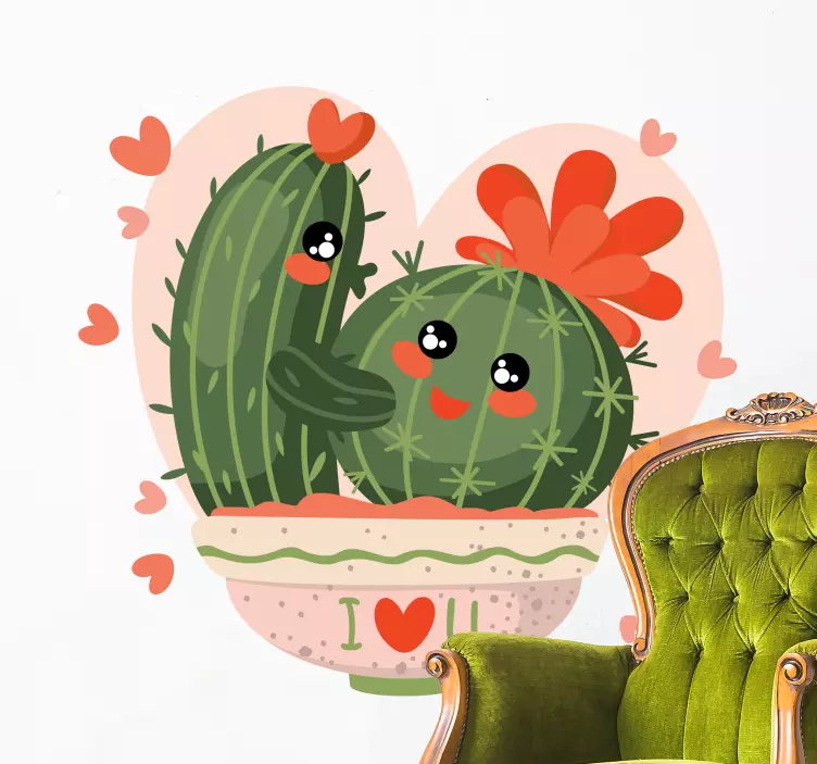 Adesivo decorativo flores Casal de cactos se beijando - TenStickers