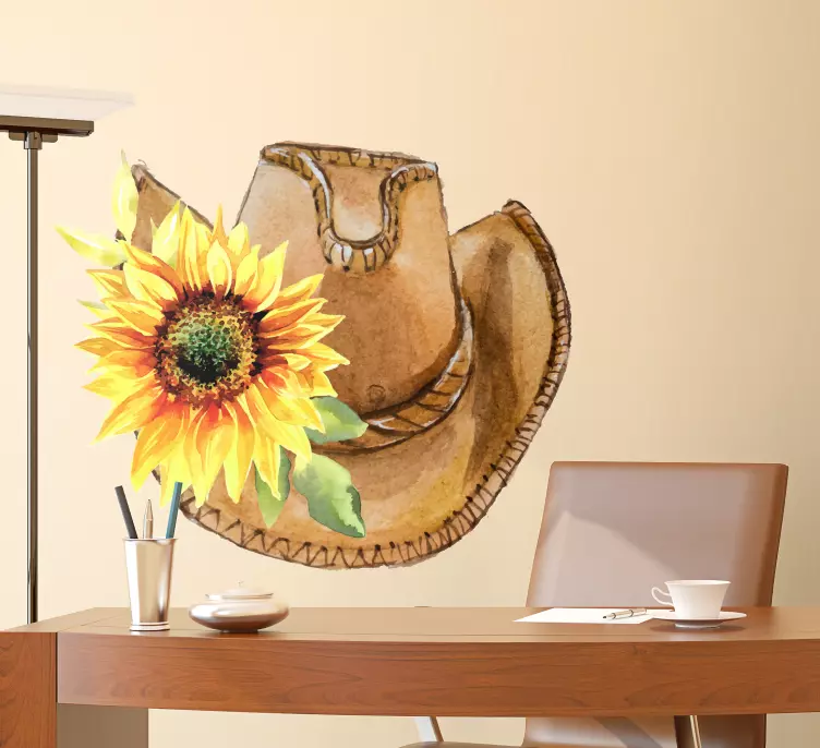 Adesivo decorativo flores Chapéu de cowboy vintage com girassol - TenStickers