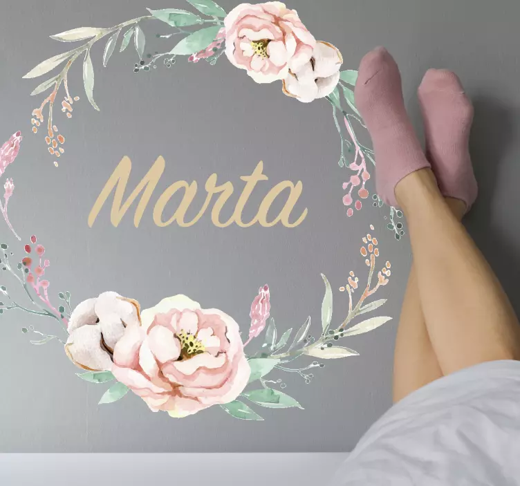 Adesivo decorativo flores Círculo de peônia com nome - TenStickers