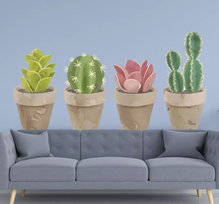 Adesivo decorativo flores Conjunto de cactos em vasos de flores - TenStickers